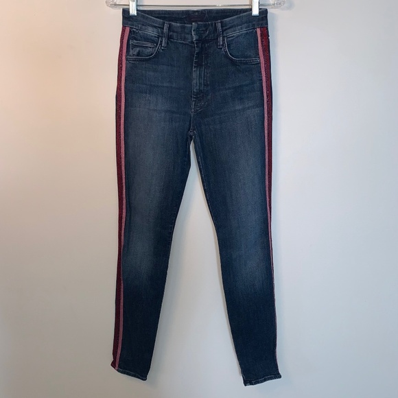 Mother Denim High Waisted Looker Jeans in Here Kitty, Kitty Glitter Racer 26 - Picture 2 of 13